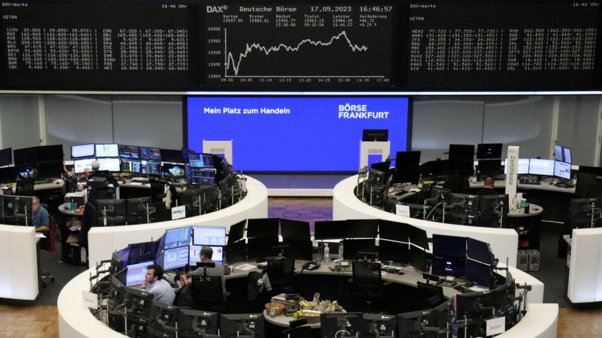 The German share price index DAX graph is pictured at the stock exchange in Frankfurt. Europe’s STOXX 600 was up 0.6 per cent on Thursday morning. — Reuters