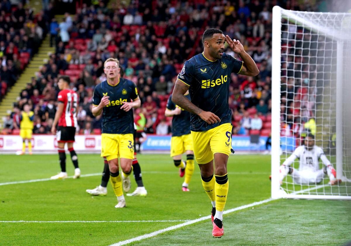 Newcastle United's Callum Wilson celebrates scoring his side's fourth goal of the game. — AP