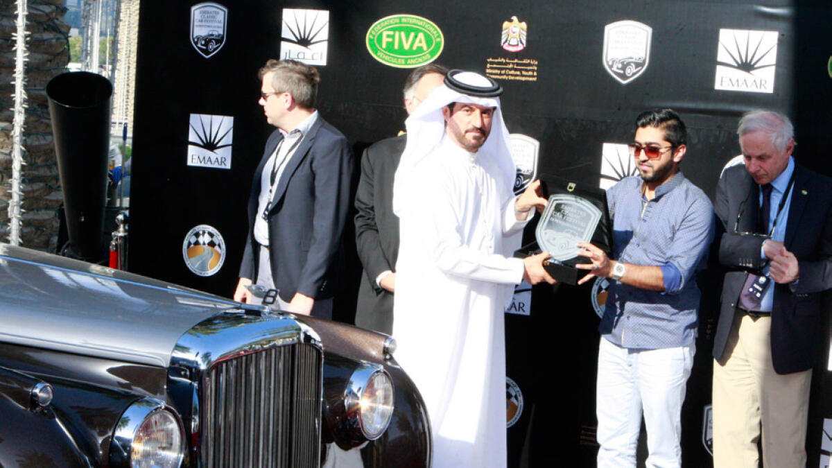 Winners Tarek Hasbini and Hasnain at the Emirates Classic Car festival.