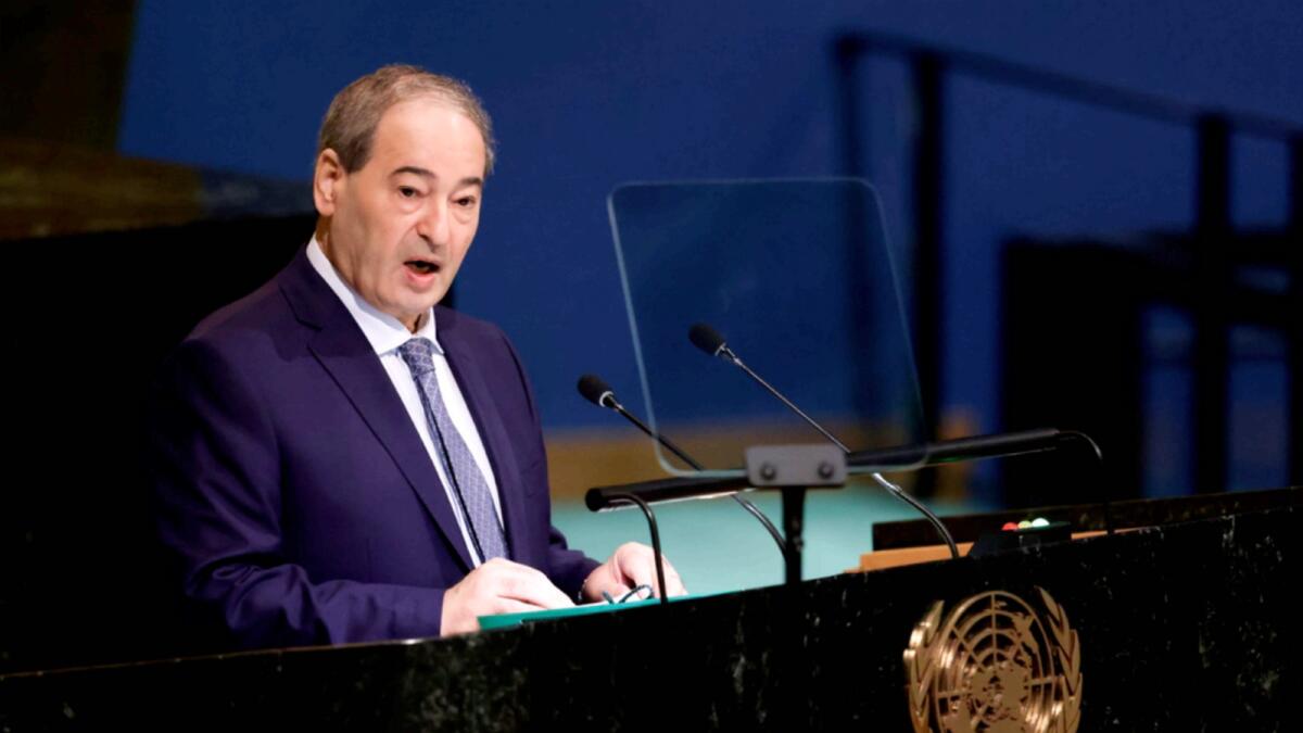 Minister for Foreign Affairs of Syria Fayssal Mekdad addresses the 77th session of the United Nations General Assembly. — AP