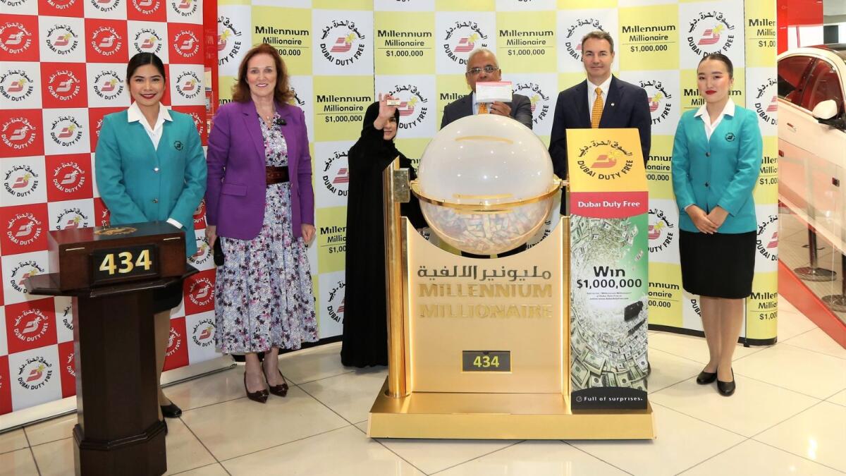 Dubai Duty Free's Chief Operating Officer, Ramesh Cidambi, Sinead El Sibai, SVP — Marketing, Michael Schmidt, SVP — Retail and Elham Al Mulla, Assistant Manager — Shrinkage Prevention, conducted the draw for Millennium Millionaire Series 434. — Supplied photo