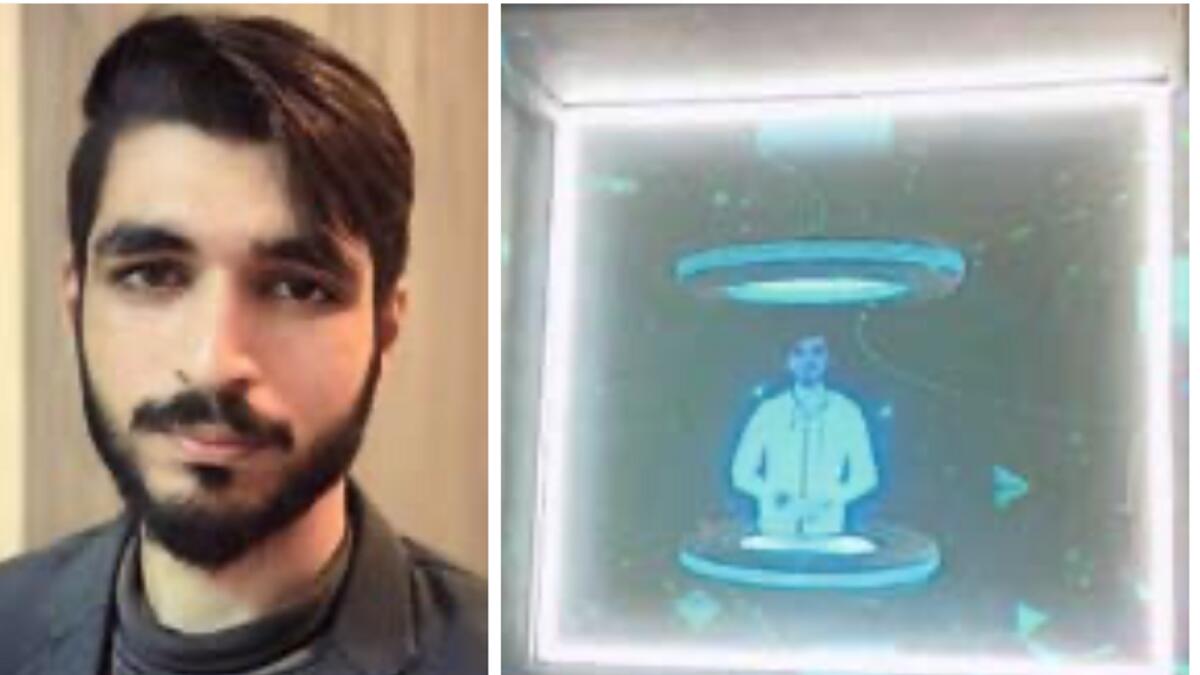 Abdul Basit Saboowala (left) and a screen grab of a live remote holographic lecture. Supplied photo