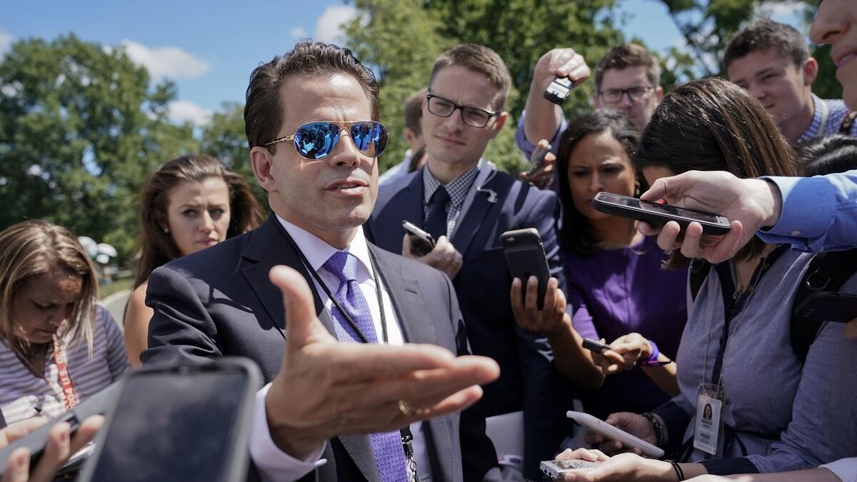 Anthony Scaramucci speaks to members of the media at the White House in Washington