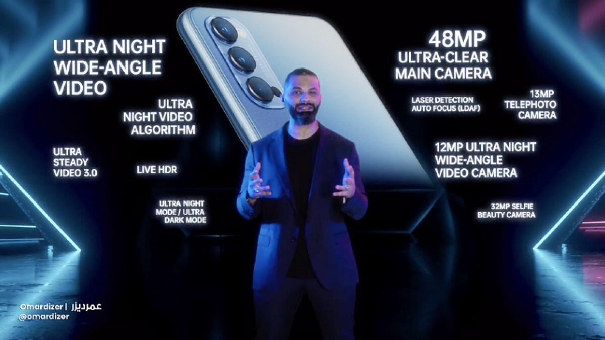 YouTube presenter Omar Dizer discussing the Oppo Reno4 Pro 5G during the virtual event on Tuesday.