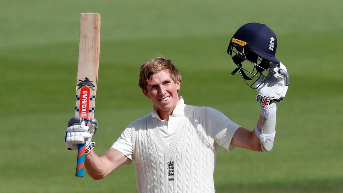Zak Crawley celebrates his double century on the second day of the third Test against Pakistan.