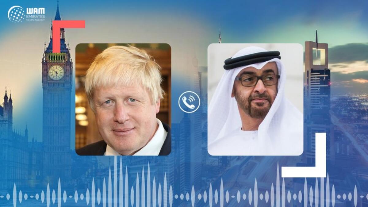His Highness Sheikh Mohamed bin Zayed Al Nahyan, Boris Johnson, UAE, UK, phone call, global fight, coronavirus, Covid-19