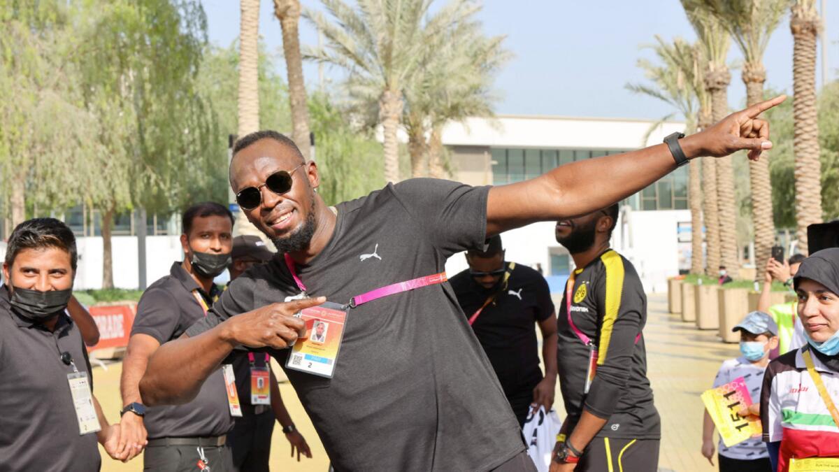 Usain Bolt at Expo 2020 Dubai on Saturday. – AFP