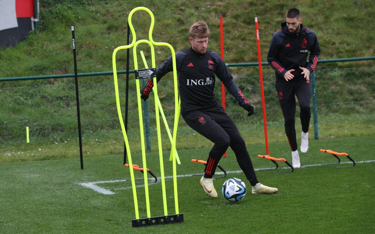 Belgium's Kevin De Bruyne takes part in a training session. — AFP