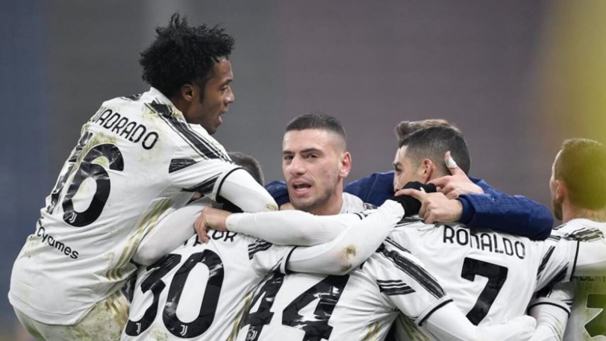 Juventus players celebrate a goal against Inter. (Juventus Twitter)