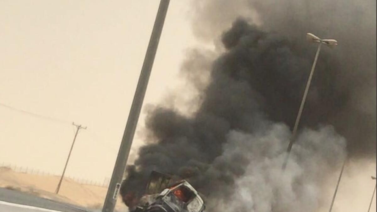 Trucks catch fire after brutal collision along UAE road 