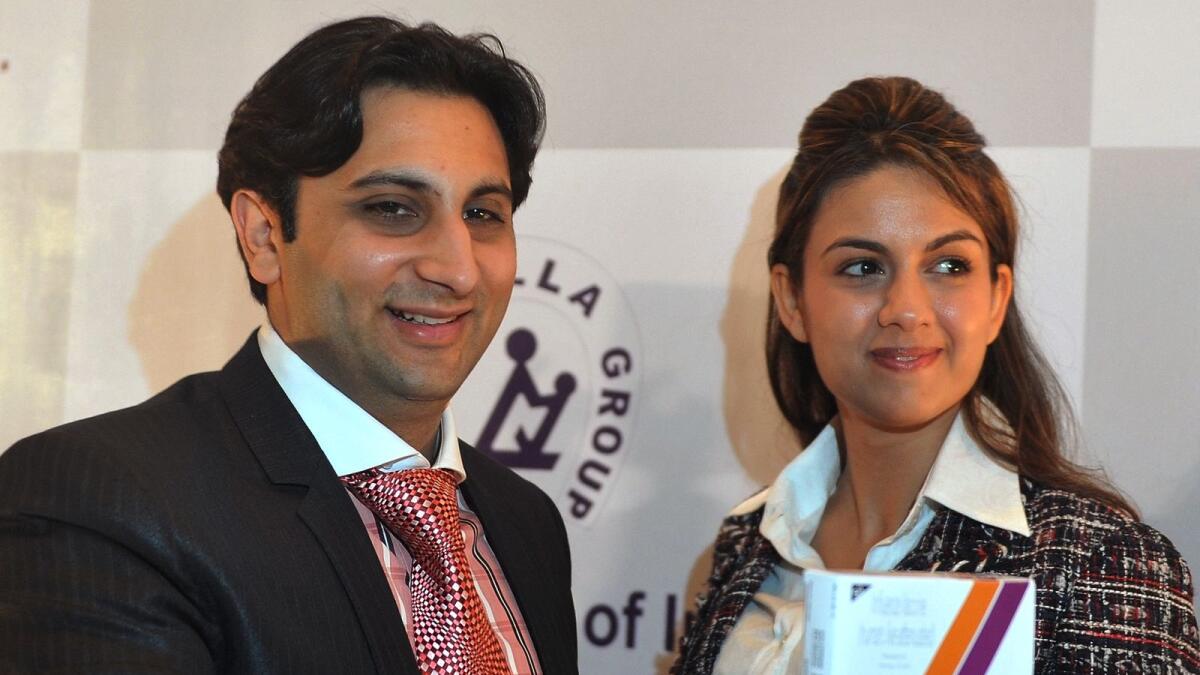 File photo of Serum Institute of India CEO Adar Poonawalla and his wife Natasha launching the first nasal H1N1 vaccine. Photo: AFP