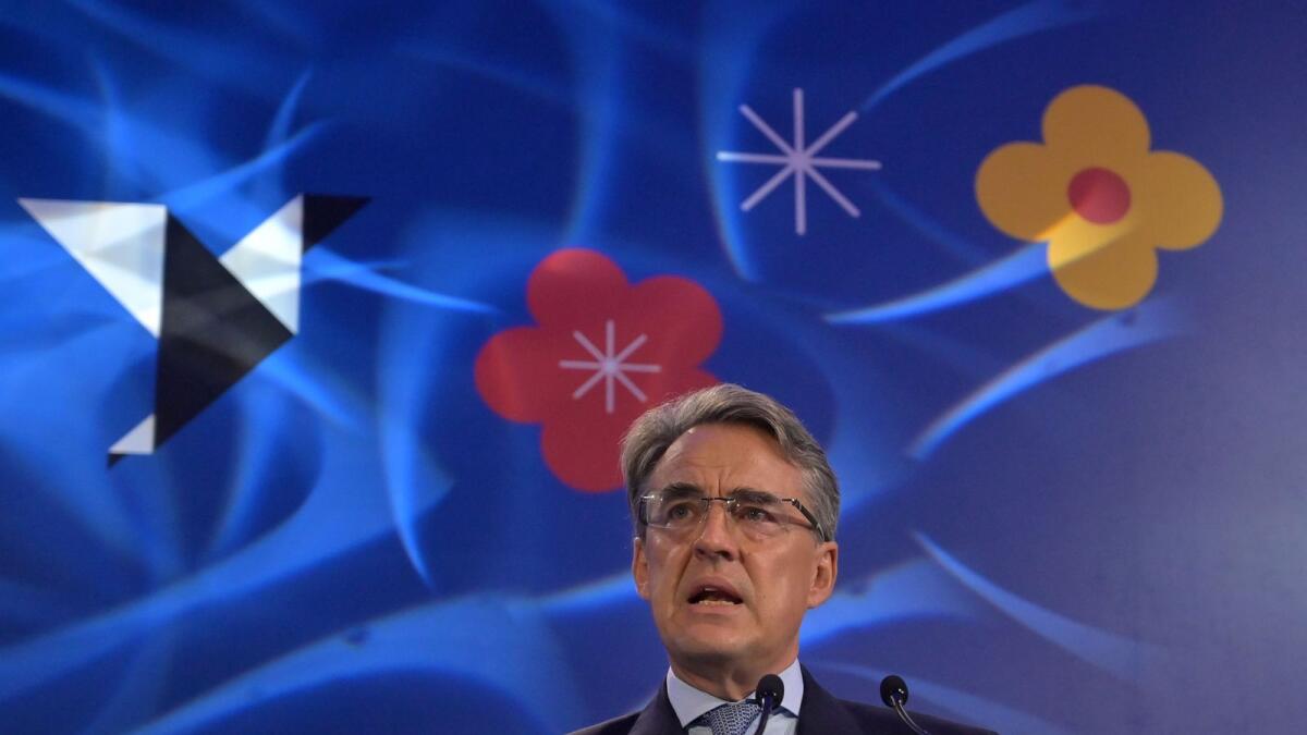 International Air Transport Association (Iata) chief executive Alexandre de Juniac speaks during the opening session of the annual general meeting of Iata in Seoul. De Juniac will step down in March and will be replaced by Willie Walsh, the former boss of the IAG group, Iata announced on Tuesday. — AFP