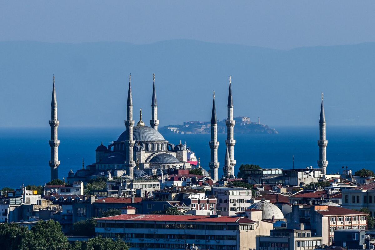 This picture taken on August 4, 2023, shows the Sultanahmet Mosque, known as the Blue Mosque on the historical peninsula in Istanbul.