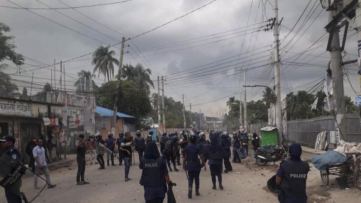 Bangladeshi police and activists of Bangladesh Nationalist Party clash in Habiganj. — AP