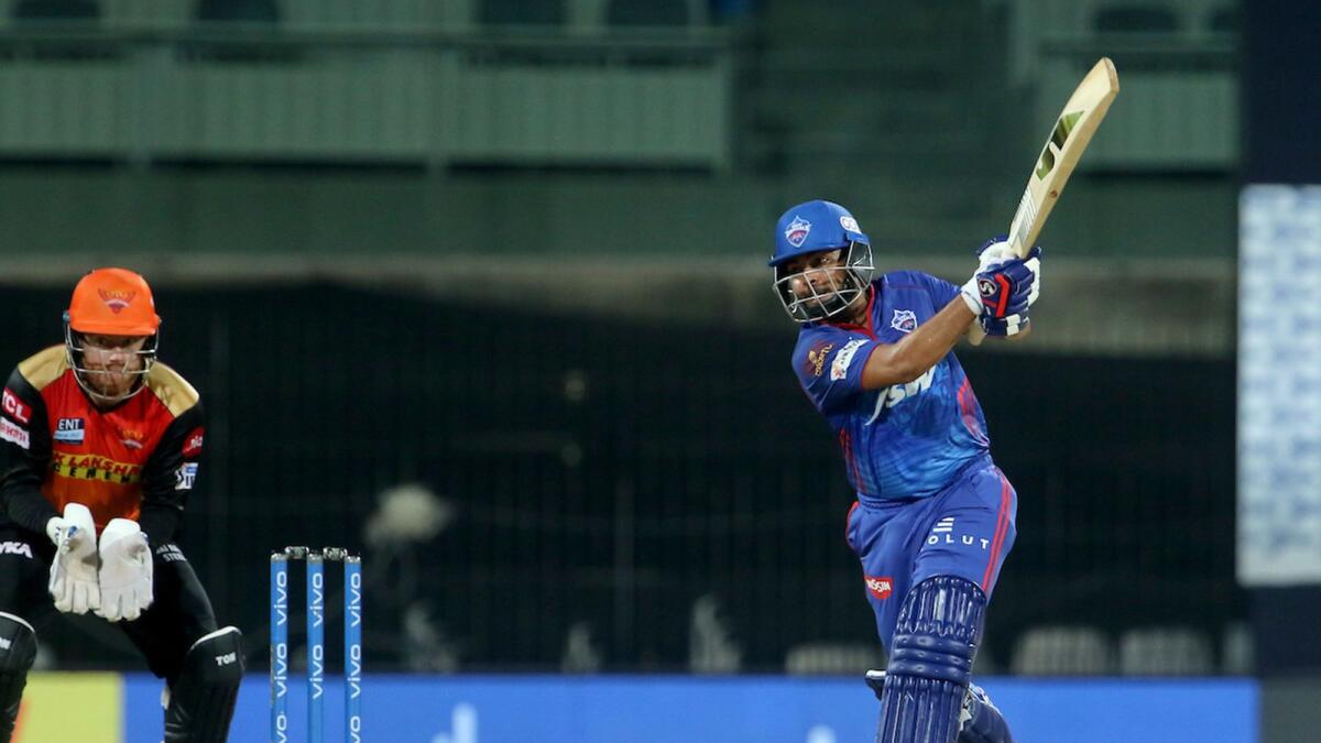 Prithvi Shaw of Delhi Capitals plays a shot against Sunrisers Hyderabad in Chennai on Sunday night. — BCCI/IPL