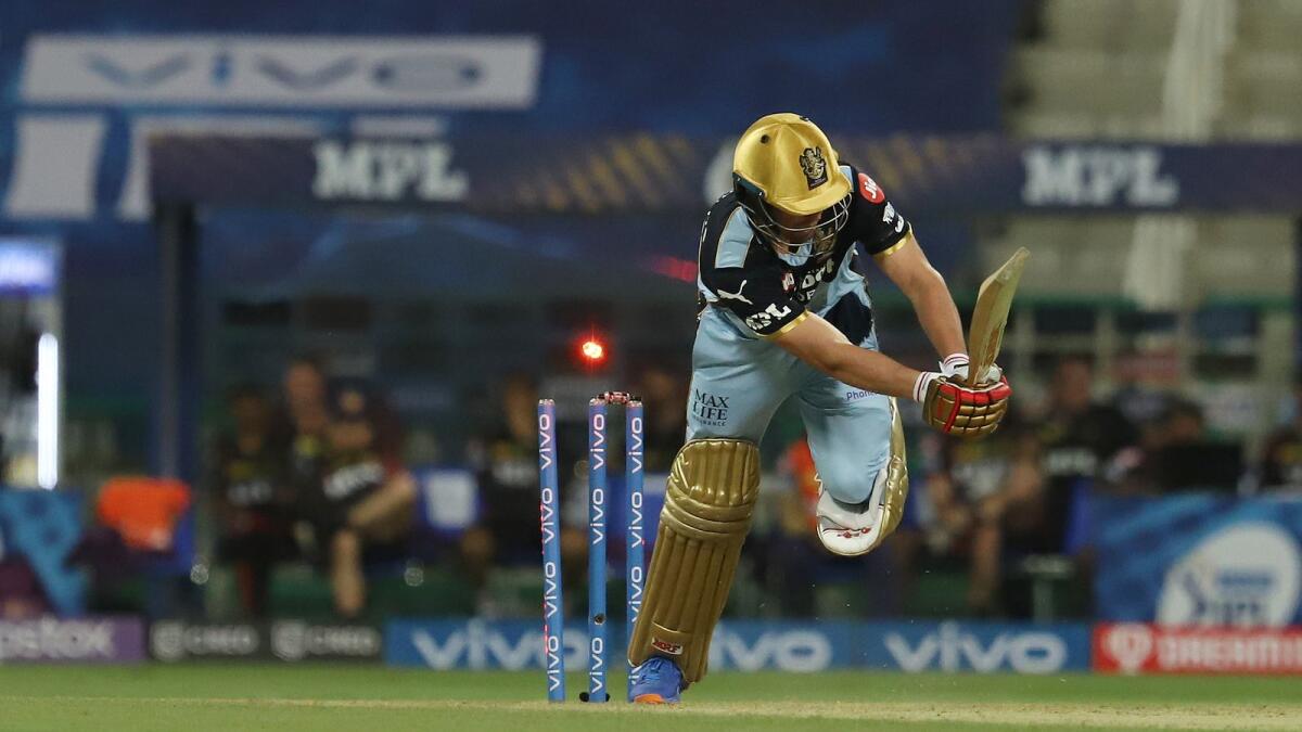 AB de Villiers of RCB gets clean bowled during the match against KKR. (BCCI)