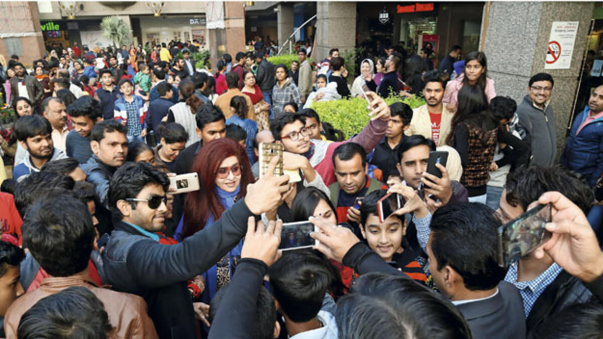 WELL-LOVED: Shahnaz Husain surrounded by a bevy of fans