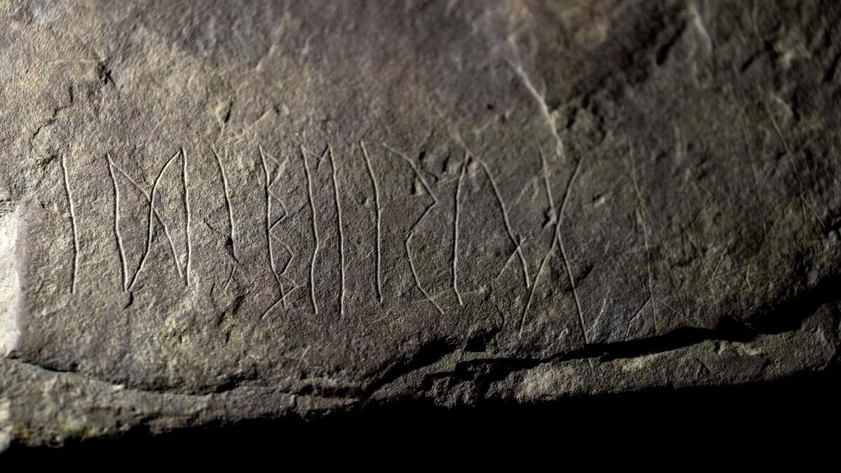 The runestone found at Tyrifjorden, Norway, is shown at the Museum of Cultural History in Oslo, on Thursday, Jan. 12, 2023. — AP