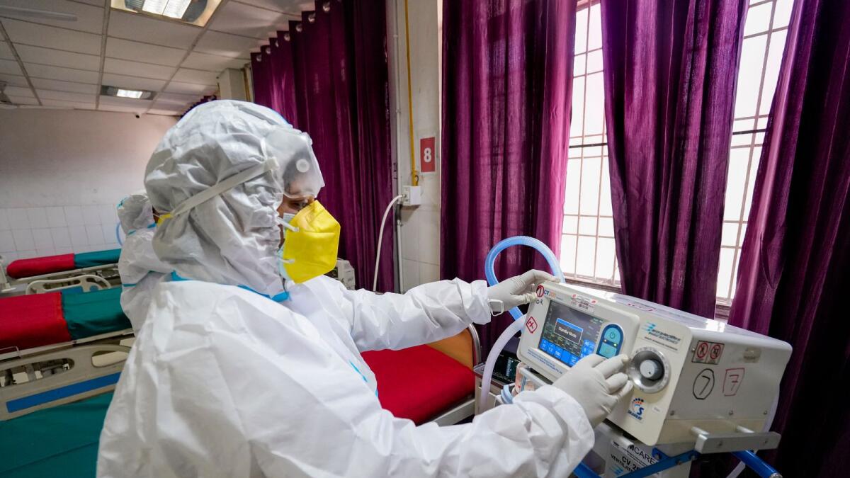 A health worker during a mock drill to check Covid-19 preparedness amid rising cases of coronavirus, at Balrampur Hospital in Lucknow. Picture is used for illustrative purpose only. — PTI file