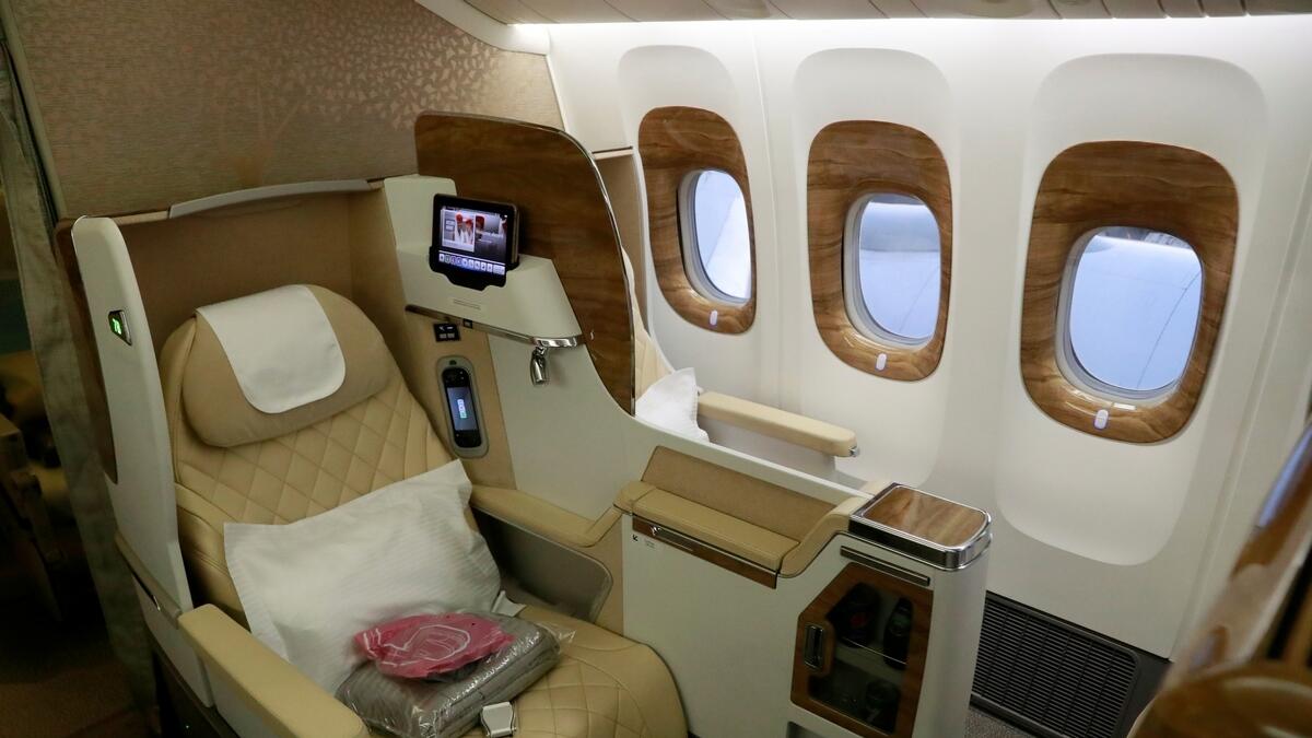 The interior of the Emirates flight.