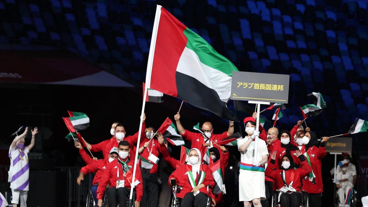 Members of the UAE team during the opening ceremony of the Tokyo Paralympics.