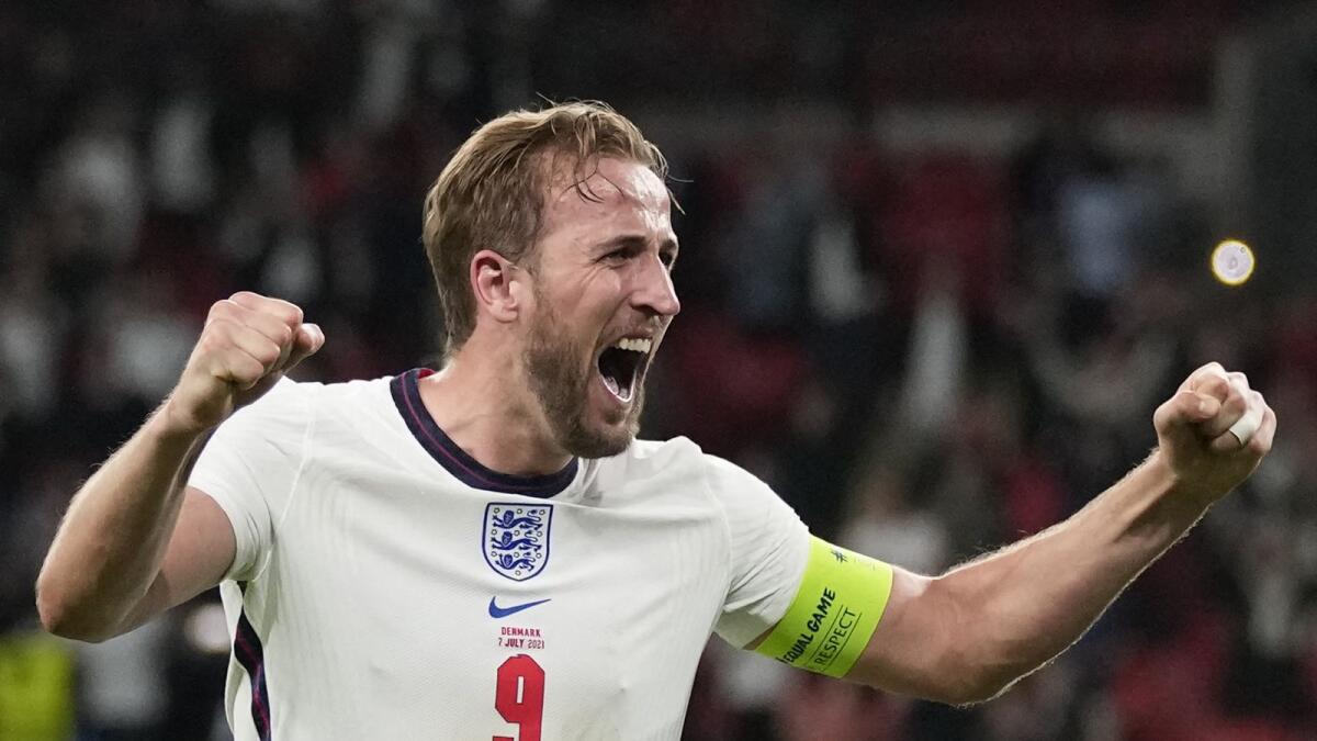 England forward Harry Kane celebrates after winning semifinal against Denmark. (AFP)
