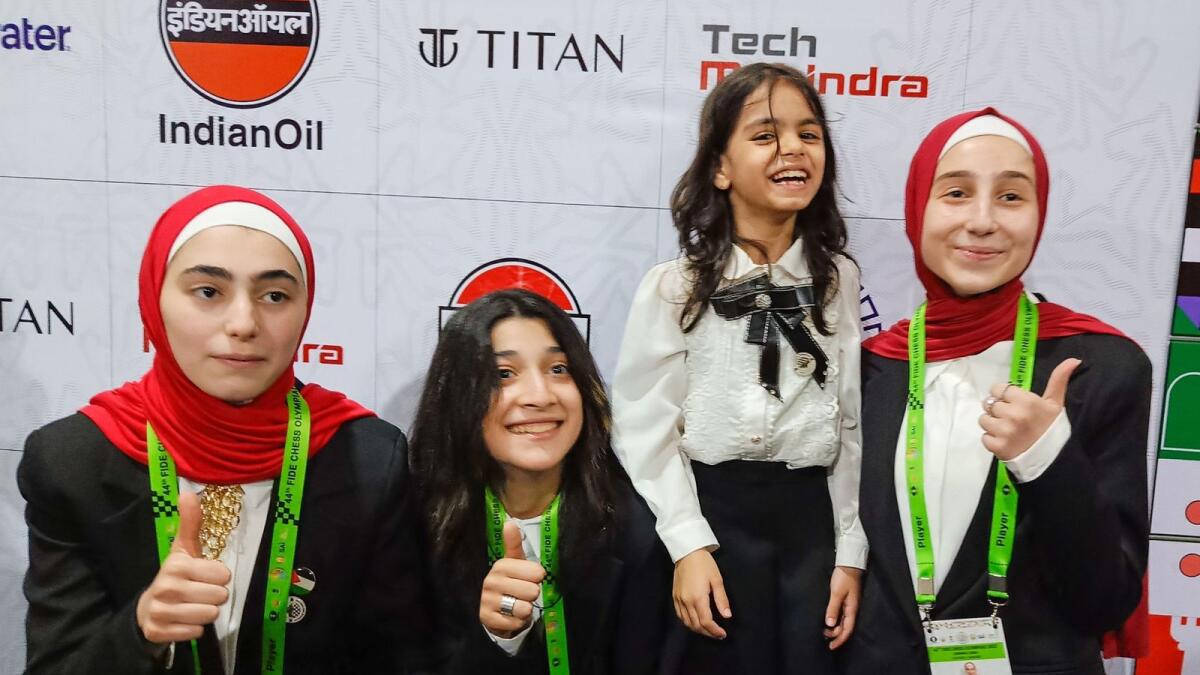 Randa Seder (second from right) with her teammates. — All India Chess Federation Twitter