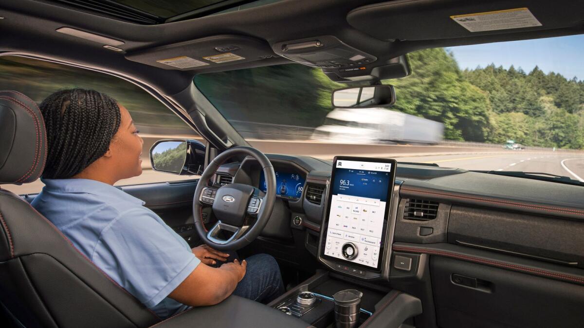 This photo provided by Ford shows the BlueCruise driver system, which gives the driver the option to go hands-free when certain conditions are met. (Courtesy of Ford Motor Co. via AP)