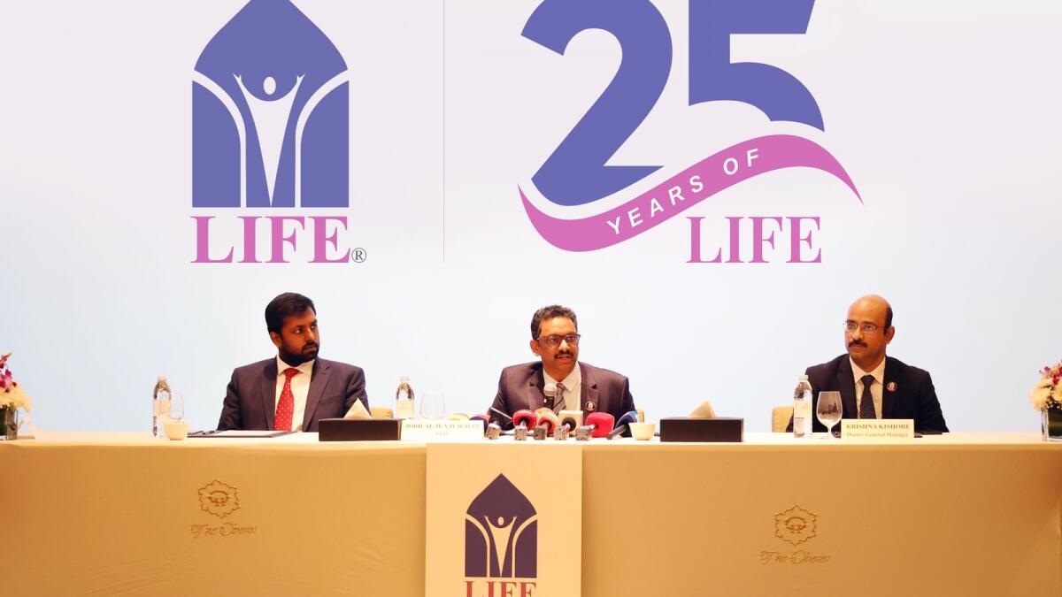 Jobilal M Vavachan, chief executive of Life Pharmacy, addressing a press conference in Dubai on Monday. — Supplied photos