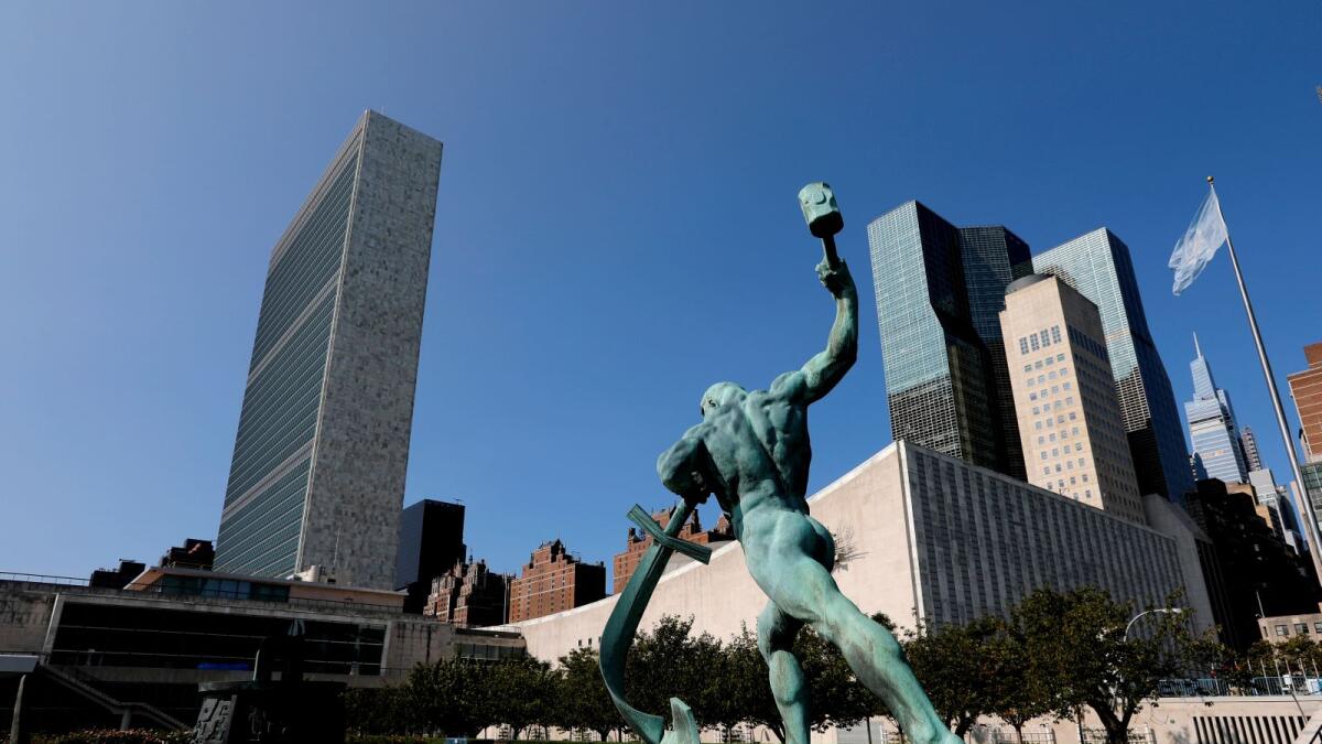 FILE PHOTO: The United Nations headquarters is seen from the North sculpture garden.