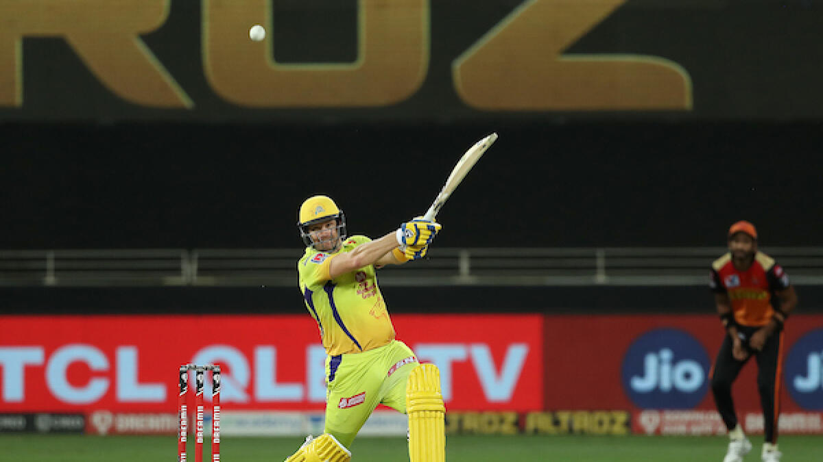Shane Watson of the Chennai Super Kings plays a shot against Sunrisers Hyderabad in Dubai on Tuesday night. - BCCI/IPL