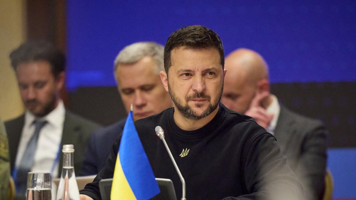 Volodymyr Zelensky attends the EU-Ukraine foreign minister's meeting in Kyiv. — AFP