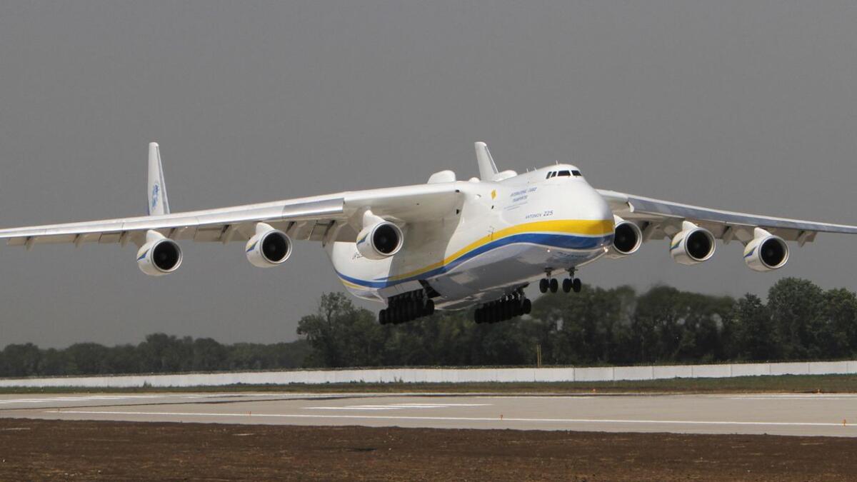 The Ukrainian Antonov-225 Mriya (Dream), the world's heaviest and largest aircraft, makes a test landing at the new runway at the airport in Donetsk in 2011. (AP file)