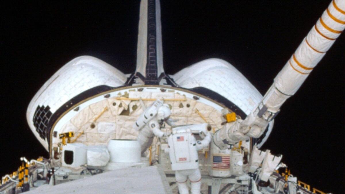 Kathryn D. Sullivan during spacewalk in 1984. — Courtesy: Nasa