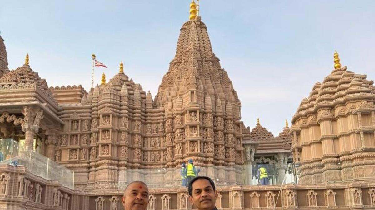 Sanjay Sudhir visited Abu Dhabi's BAPS Hindu temple last week to oversee the progress of construction.