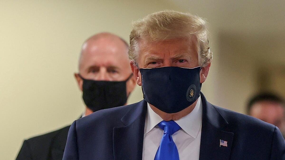US President Donald Trump, tweets, picture, wearing, face mask, patriotic, coronavirus, Covid-19