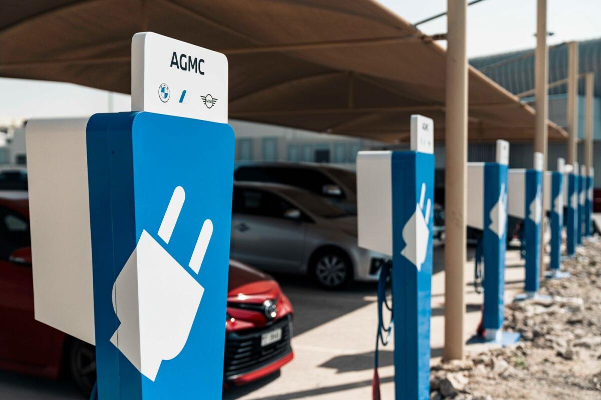 Electric vehicle charging points at Dubai Autodrome. Photo: Supplied