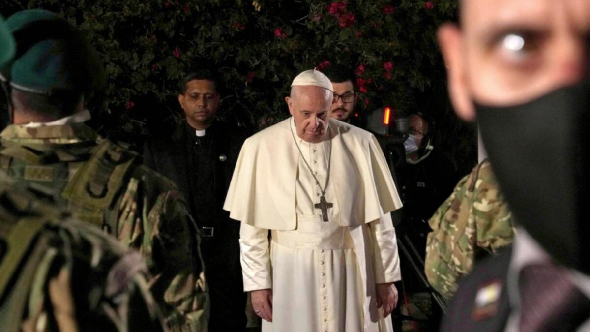 Pope Francis arrives at the Presidential Palace in Cyprus' capital Nicosia. — AFP