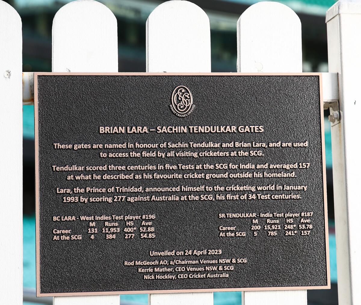 The Brian Lara-Sachin Tendulkar Gates honouring the legends at the SCG. — Twitter