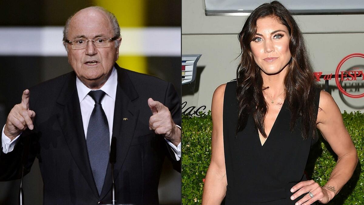 This combination of pictures created on shows Blatter (L) Hope Solo (R).- AFP 