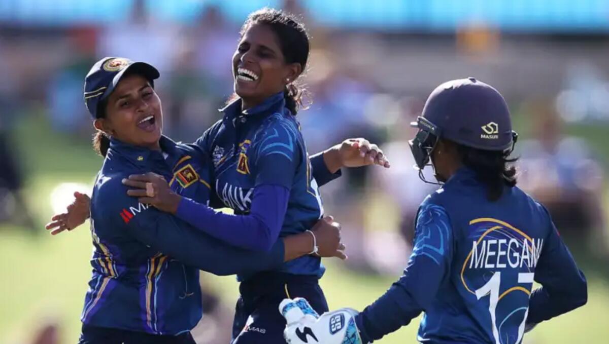 Sri Lankan players celebrate their victory over Pakistan. — X