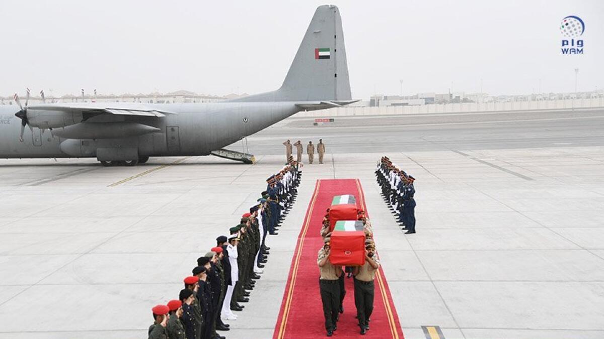 Bodies of two martyred Emirati soldiers arrive in UAE
