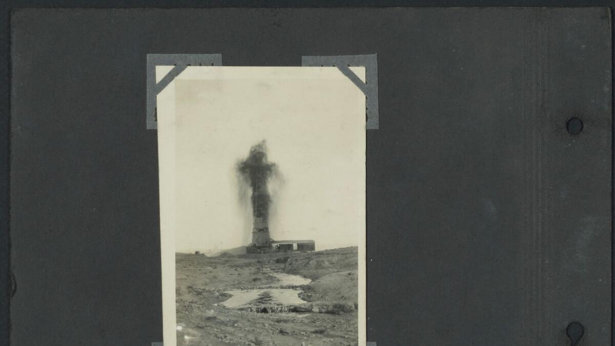 First oil gusher at Baba Gurgur, Kirkuk, Northern Iraq in 1927. At the time of its discovery, the oil field was known to be the largest one in the world