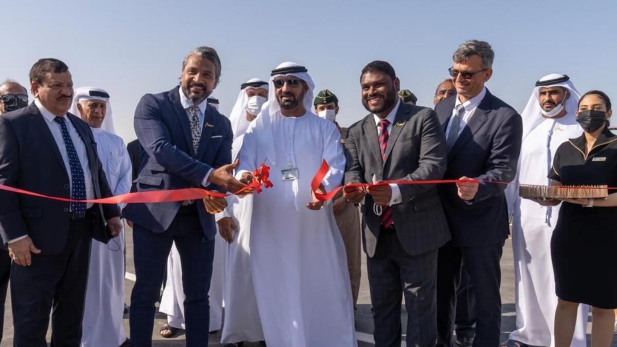 Sheikh Ahmed bin Saeed Al Maktoum cuts the ribbon at the inauguration of Dubai Helipark. Supplied photo