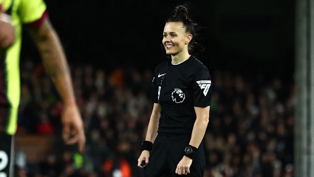 English referee Rebecca Welch during the English Premier League match between Fulham and Burnley on Saturday. Photo: AFP