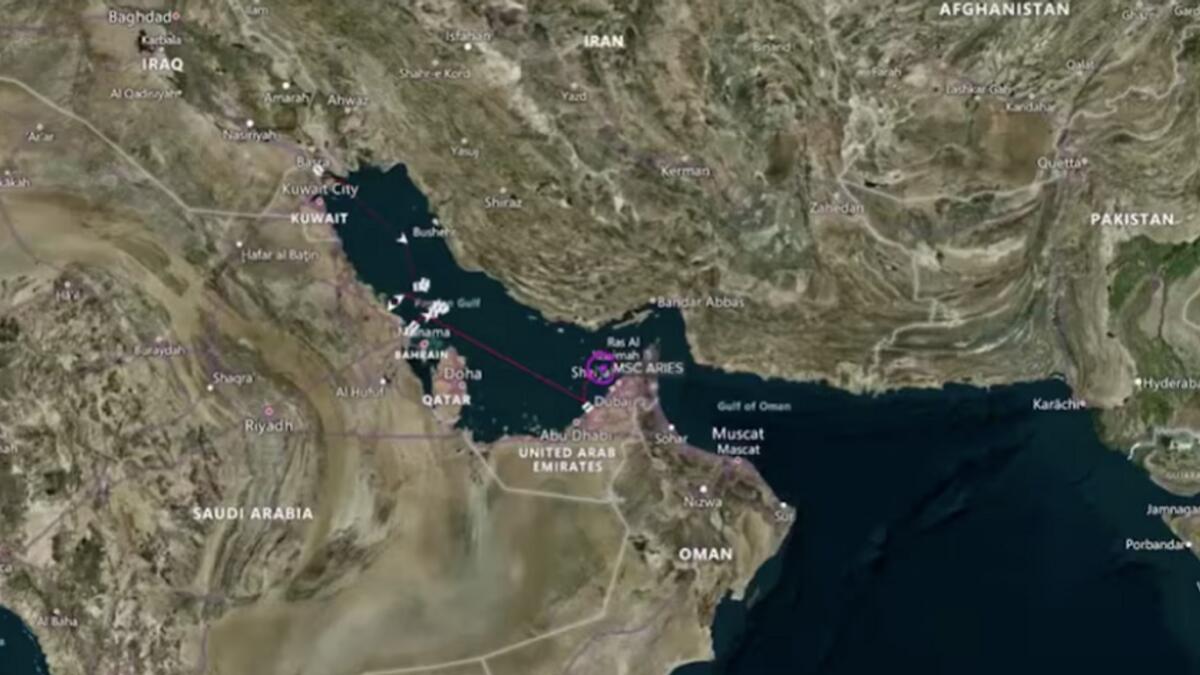 Tracker shows path of seized MSC Aries in Strait of Hormuz amid Iran tensions. Photo: Reuters