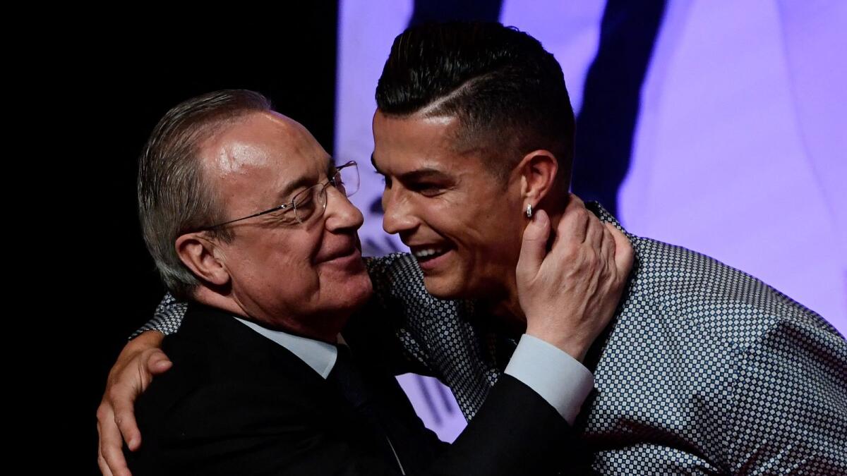 Cristiano Ronaldo with Real Madrid president Florentino Perez. (AFP)