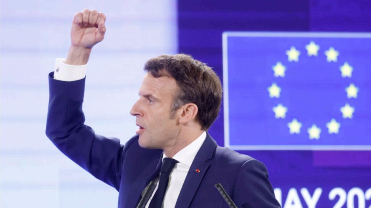 French president Emmanuel Macron gestures as he delivers a speech during the Conference on the Future of Europe, in Strasbourg. — AP