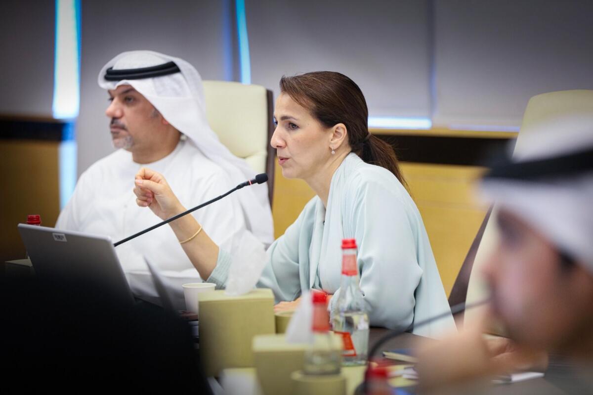 Mariam bint Mohammed Almheiri, Minister of Climate Change and Environment, chairs the UAE Council for Climate Action meeting in Dubai on Tuesday. Photo: Wam