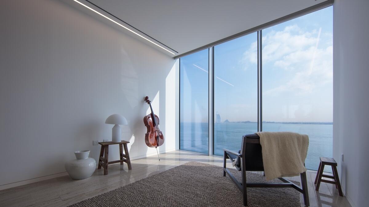The music room in a penthouse at Muraba Residence.